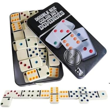 Imagem de Dominó Profissional Double Six, 28 Peças, Estojo de Metal, Colorido (Preto)