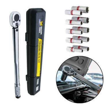 Imagem de Torquimetro de Estalo 42 A 210 nm Encaixe 1/2 crv Fasterr com Jogo de Soquete Longo 1/2  10 A 22 10pcs crv - FST032