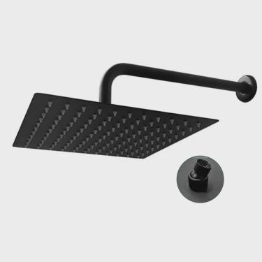 Imagem de Ducha Chuveiro Slim Inox Quadrado 20x20 Suporte Parede Preto Fosco Banheiro Area Extern...