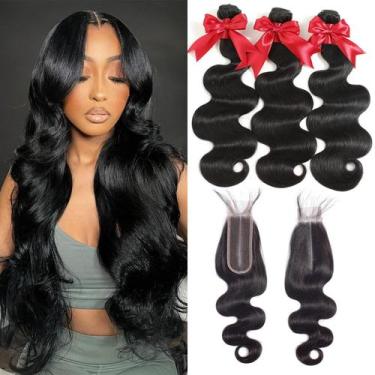 Imagem de Pacotes de cabelo + fecho YIBUSI 12A Brazilian Body Wave 3x22-26cm + 2