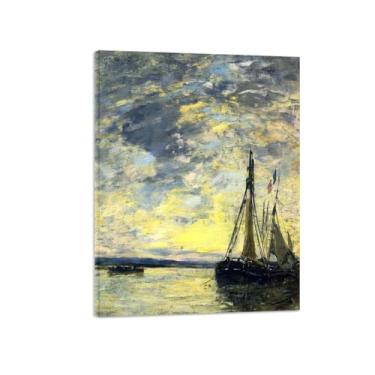 Imagem de MUHJDYC Pintura de paisagem famosa arte de parede impressões em tela - imagem de arte para sala de estar decoração de parede - reprodução pronta para pendurar - veleiros no cais 50x65cm-19x25in tela