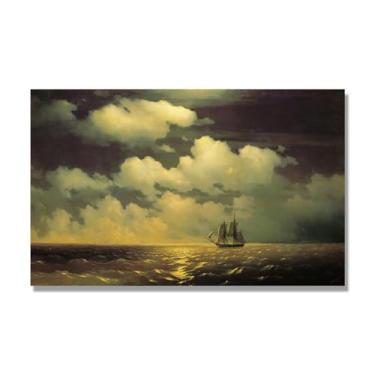 Imagem de Impressões em tela famosas. "Ships At Sea 53.3 cm por Ivan Aivazovsky, reproduções de arte clássicas, arte em tela de paisagem para decorações de quarto e escritório doméstico. 40 x 65 cm - 15,7 x