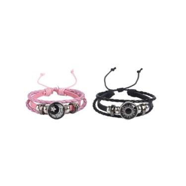 Imagem de rgwtgkyh Pulseiras de toque de sol e lua para casais pulseiras de couro para amizade relacionamento promessa melhores amigos melhores amigos ajustáveis casais combinando joias presentes, Large, Pedra