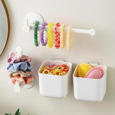 Imagem de MORNITE Pacote com 4 organizadores adesivos para faixa de cabeça, armazenamento elástico de parede para laços de cabelo, faixas de cabelo, grampos de garra, escovas de cabelo, acessórios de maquiagem