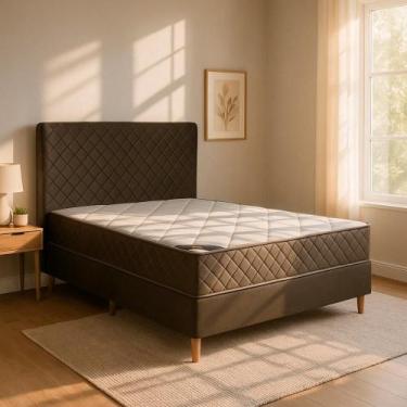 Imagem de Colchão Casal Milão + Box + Cabeceira 138x202x65 - Bom Pastor, Marrom 