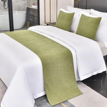 Imagem de Cachecol de corredor de cama de hotel cor sólida simples manta de cama de alta qualidade cobertor proteção de cama toalha de cama de luxo verde ||solteiro/solteiro 19,7 x 70,8