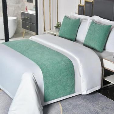 Imagem de Cachecol de cama macio e sedoso para pés da cama, protetor de cama de hotel, toalha de cama de chenille, luxuosa, decoração de cama moderna para quarto de casamento - verde 1||1 fronha 19,7 x 19,78 cm