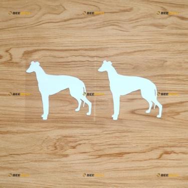 Imagem de Adesivo de vinil adesivo de cachorro Greyhound - pacote com 2 branco 10 cm - para carro barco laptop copo sem fundo cortado 0304a5