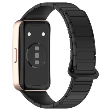 Imagem de Disscool Pulseiras ajustáveis de substituição compatíveis com Huawei Band 10/10 NFC/9/9 NFC/8/8 NFC, pulseira de silicone macio com liberação rápida para homens e mulheres (atração magnética/preta)