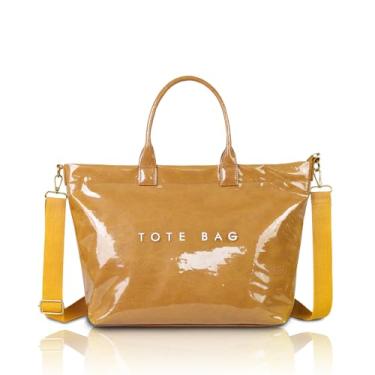 Imagem de LIERWOI Sacola de PVC feminina de papel kraft grande, bolsa de papel moderna, com estampa de letras, alça superior, Z-upgrade-marrom, One Size