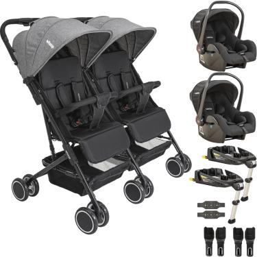 Imagem de Carrinho Kiddo Gemeos 2 Bebe Conforto 2 Base ISOFIX Mascote Grafite