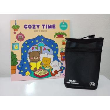 Imagem de Kit de Canetinhas 24 cores Magic Art Marker Ponta Dupla para Colorir + Livro para Colorir Cozy Time