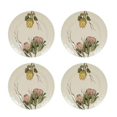 Imagem de Conjunto Pratos Melamina Plástico Veleiro Hotel Sobremesa Raso Refeição Flores (4, 28cm)