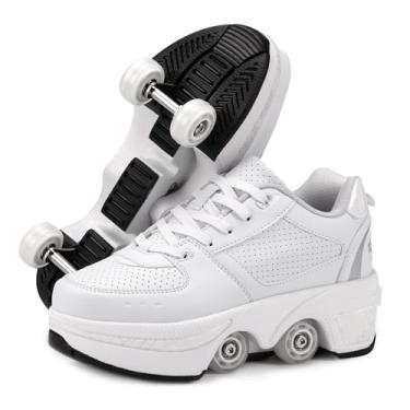 Imagem de Patins de patins 2 em 1 fileira dupla deformam rodas patinação automática sapatos de caminhada fitness kick roller (9 mulheres/8 homens)
