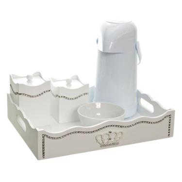 Imagem de Kit Higiene Fantasia Strass Corôa Madeira Quarto Bebê - Potinho de mel