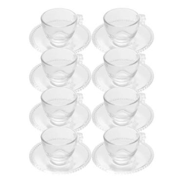 Imagem de Jogo 8 Xícara de Chá com Pires Cristal Transparente Pearl Pérola 180ml