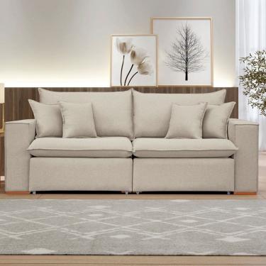 Imagem de Sofá 4 Lugares Barcelona Retrátil Veludo/Bege Claro - Celflex