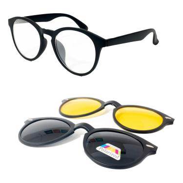 Imagem de Armação De Óculos + 2 Lentes Clip On Noturna E Solar 2205