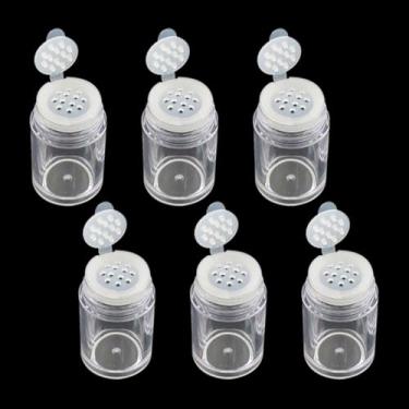 Imagem de GSHLLO 6 frascos plásticos de 10 ml para pó cosmético transparente e solto frasco de pó com purpurina, mini frascos vazios de maquiagem para sombra em pó, recipiente com peneiras e tampas, 12 furos