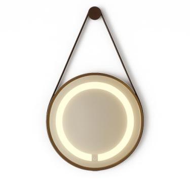 Imagem de ESPELHO ADNET ILUMINADO REDONDO 60CM DOURADO C/ALÇA CARAMELO TOUCH LED 3000K