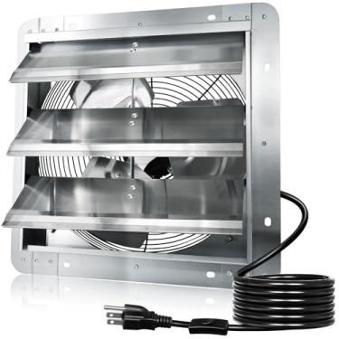Imagem de Hiorucet Exaustor de obturador de 35 cm, exaustor de alumínio de alta velocidade e baixo ruído de 1558 CFM montado na parede com cabo de alimentação de 1,8 m para estufa, garagem, loja, sótãos