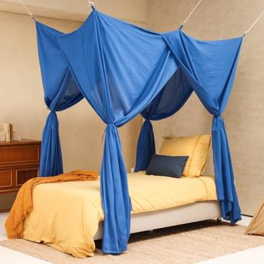 Imagem de Cobertura de cama azul para cama de solteiro | Decoração de quarto para crianças, adolescentes ou adultos | Rede de insetos de forma retangular | Mosquiteiro infantil em várias cores e tamanhos