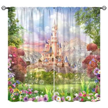 Imagem de Cortinas de Castelo de Princesas, Jardim Flor Planta Padrão Conto de Fadas Tratamentos de Janela, Cortinas Isoladas Térmicas, 2 Conjuntos de Painéis para Quarto de Crianças e Meninas Sala de Aula, 106