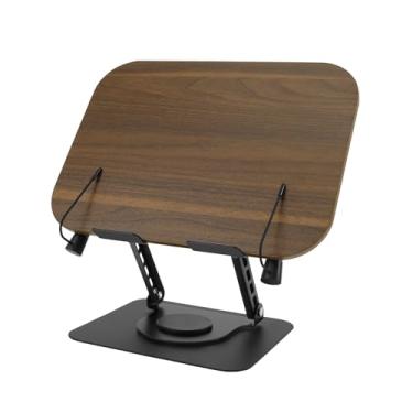 Imagem de Suporte de livro para leitura, suporte de mesa ajustável com base giratória de 360° e clipes de página, suporte de tablet dobrável e portátil para livro de receitas, livro de receitas, partituras