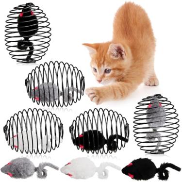 Imagem de Jecery 5 peças de bolas de mola extensíveis para gatos, rolos, bobinas coloridas e divertidas, brinquedo de ação de mola interativo, ratos enjaulados para gatos e gatos, suprimentos para animais de
