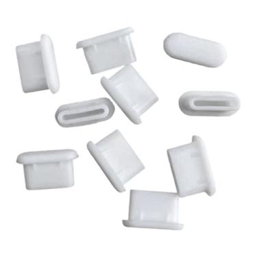 Imagem de FVDPWYE 10 peças de tampas protetoras de silicone para porta de carregamento USB C, proteção contra poeira e poeira, Branco