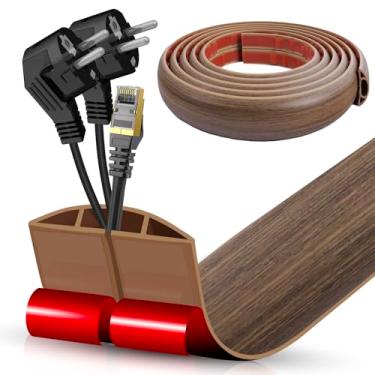 Imagem de Capa de cabo de piso, cabo autoadesivo, ocultador, gerenciamento de cabos de piso, protetor de cabos elétricos de piso para escritórios, academia, exposições (madeira marrom misty, 6 cm x 10')