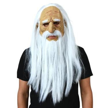 Imagem de Máscara de Látex Mago Velho com Barba e Peruca Branca Fantasia Halloween Realista Adulto