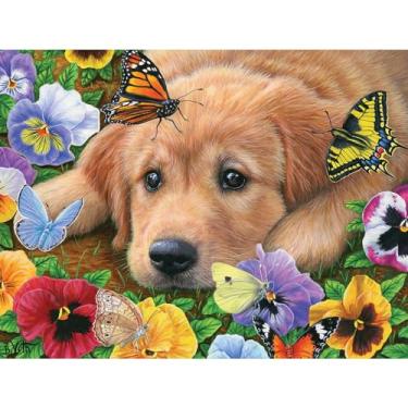 Imagem de Bits and Pieces - Quebra-cabeça de 300 peças para adultos - 45,7 cm x 61 cm - Borboletas, bebês! - Quebra-cabeça Golden Retriever de 300 peças grandes por Bridget Voth