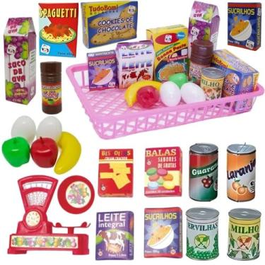 Imagem de Kit Mercadinho Infantil 29 Peças Comidinhas Pedagógicas com Cestinha e Comida de Brinquedo