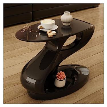 Imagem de Mesa de centro de design simples, mesa de canto resistente, mesa lateral pequena, mesa de cabeceira, mesa de destaque de 2 camadas, mesa de sofá para espaços pequenos, sala de estar, mesa lateral