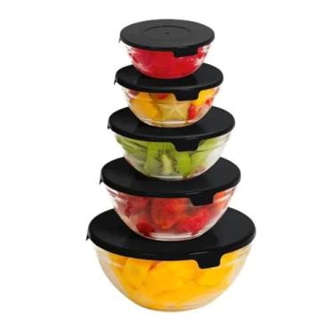 Imagem de Conjunto de Tigelas de Vidro com Tampa Plástica em 5 Peçs - Jogo Pote de Vidro 5 Tamanhos Diferentes - PANAMI