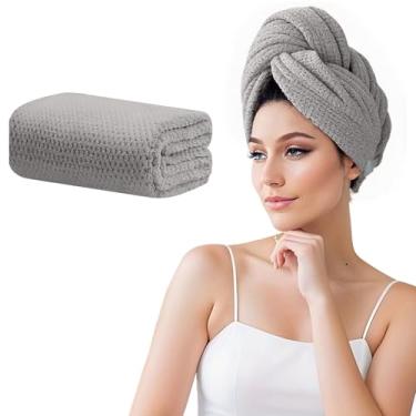Imagem de Toalha de cabelo de microfibra turbantes para cabelos molhados, toalhas de secagem de cabelo para cabelos cacheados para secar o cabelo rapidamente (cinza)