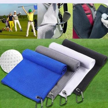 Imagem de Acessórios de bolsa de golfe para toalha de golfe: pacote com 4 toalhas de golfe de microfibra padrão waffle triplo para sacos de golfe carrinho com mosquetão para limpar bola de taco de golfe