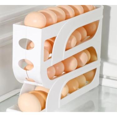 Imagem de Suporte de ovos para geladeira, dispensador automático de ovos para geladeira, bancada, cozinha – Rolo de ovos que economiza espaço, organizador, recipiente, bandeja para geladeira – 1 pacote para 28