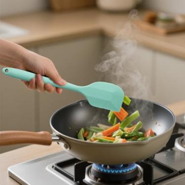 Imagem de Conjunto de 5 espátulas de silicone, utensílios de cozinha para cozinhar, misturar panelas antiaderentes resistentes ao calor (verde)