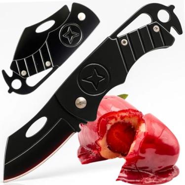 Imagem de Canivete Dobrável Inox Preta 69 g – Compacta, Leve e Multifuncional – Lâmina Cleaver Corta Corda, Trava Liner, Gancho para Cordão, Uso Militar, Trilha e Urbano com Design Ergonômico Antiderrapante