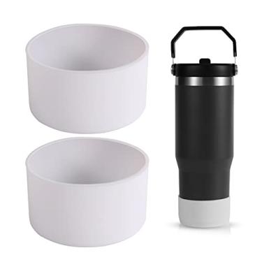Imagem de 2 peças de bota protetora de silicone, capa de silicone para acessórios de garrafa de água, compatível com Stanley Quencher Adventure 1,134 g e Stanley IceFlow 590 g (branco)
