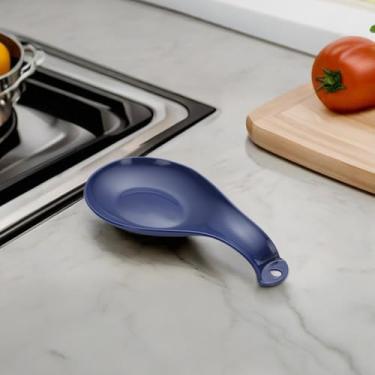Imagem de 1 peça de descanso de colher de plástico, suporte de colher de cozinha para colocação de fogão, pinça, concha de sopa, frutas, lavável na lava-louças (azul)