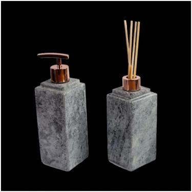 Imagem de Kit Banheiro Bancada Lavabo Luxo Em Pedra Sabão N03 Rosê