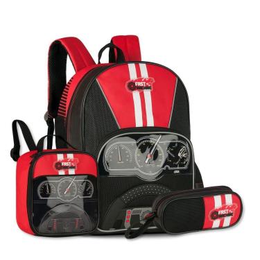 Imagem de Kit Escolar Meninos Mochila com Lancheira e Estojo Carros-Masculino