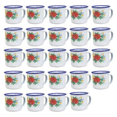Imagem de Caneca Xicara Esmaltada Retro Branca Decorada 150ml 24 Unidades caneca