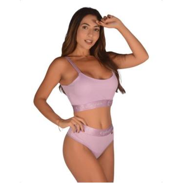 Imagem de Conjunto Top Calcinha Canelado Lingerie Conforto Elástico Largo Susten