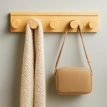 Imagem de Cabideiro de Parede em Madeira Natural de Reflorestamento | Estilo Industrial | Instalação Sem Furo com Fita Dupla Face | Minimalista | Pronto para Uso | by Ateliê TH Wood Art