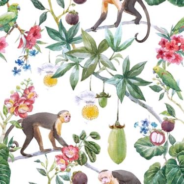 Imagem de VaryStyle Papel de parede tropical floresta exótica macaco frutífero floral descascar e colar papel de parede para berçário banheiro impermeável autoadesivo removível papel de contato tropical para