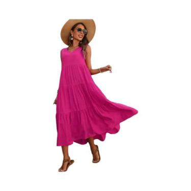 Imagem de Vestido Longo Casual Feminino De Verão Com Decote Em V 2024 Elegante A